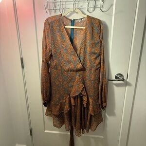 Fashion Nova Orange and Blue Patterned Dress